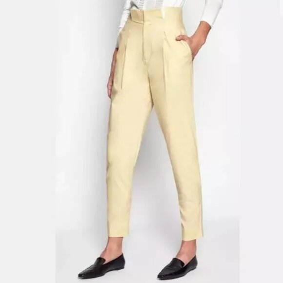 Equipment $325 Lucille Paper Bag Pants in Butter Yellow Size 2 Cotton Slacks - Picture 1 of 4